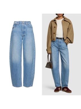 NWT MOTHER Barrel Jeans The Fangirl Button Skimp High Rise 30 $298 Light Blue